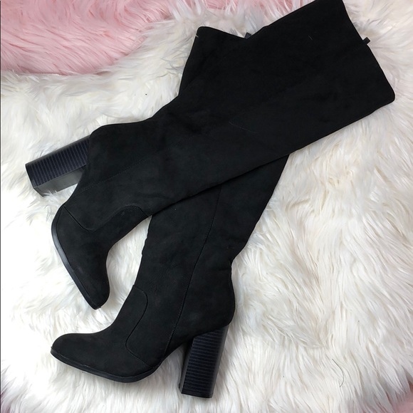 BAMBOO Shoes - Black Suede Knee High Heel Boots NEW size 6